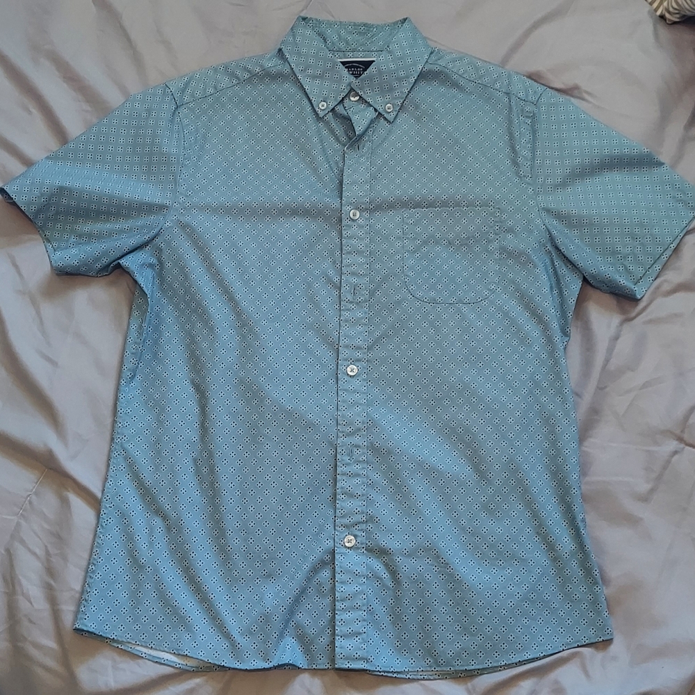 Charles Tyrwhitt Light Blue Patterned Short Sleeve Shirt